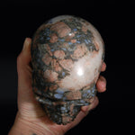 Blue Opal Llanite Carved Crystal Skull, Realistic Que Sera Crystal Skull Carving