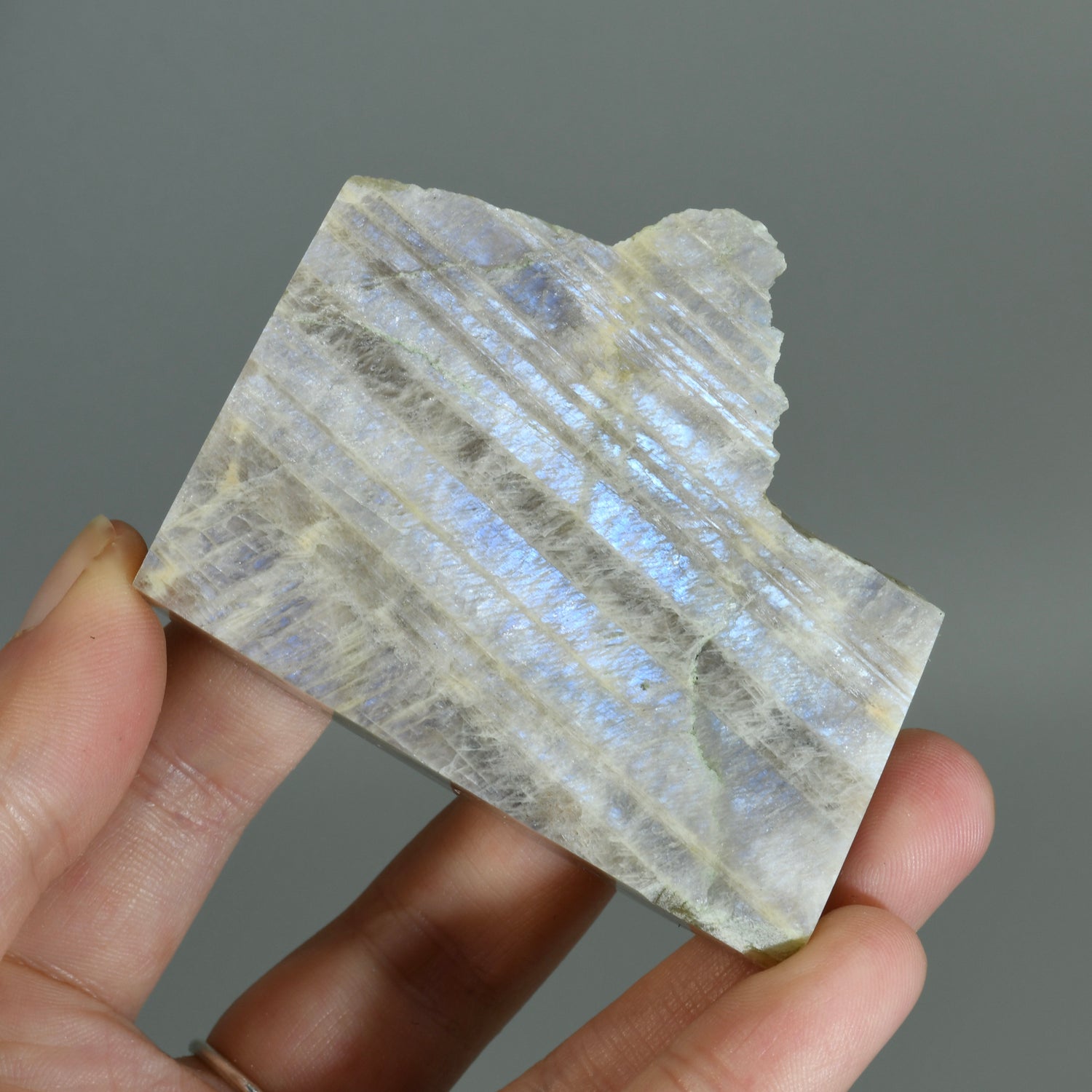 Flashy Rainbow Moonstone Sunstone Crystal Slab, Thick Rainbow Moonstone Slice, India