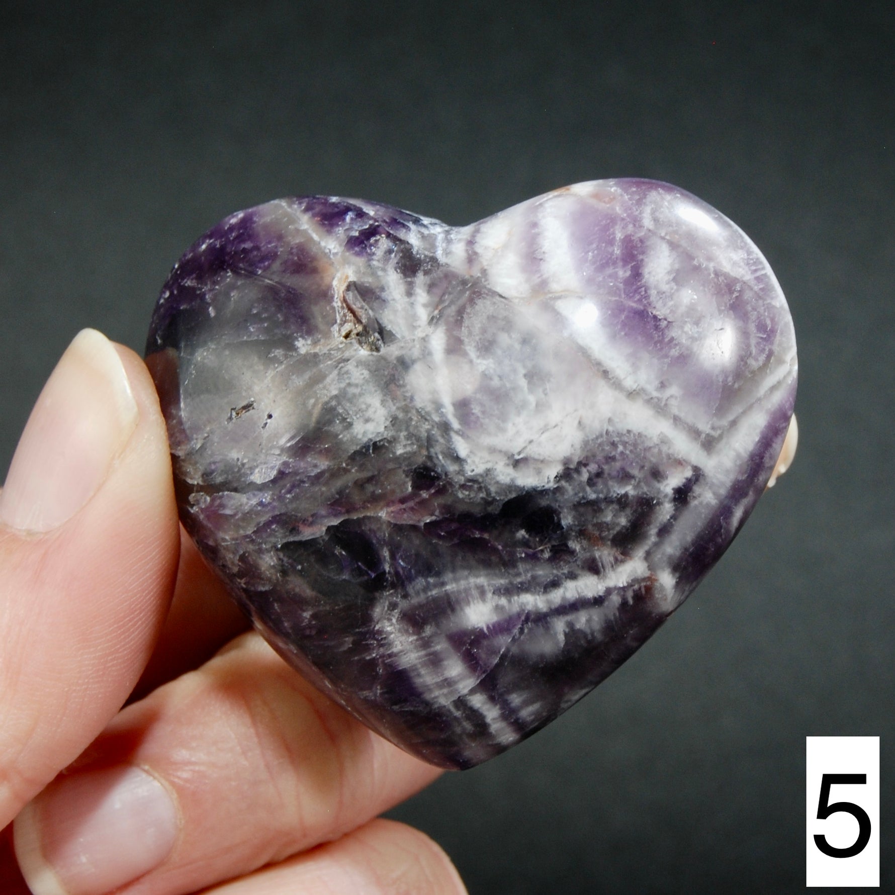 YOU CHOOSE Chevron Amethyst Carved Crystal Heart Shaped Palm Stones, Zambia
