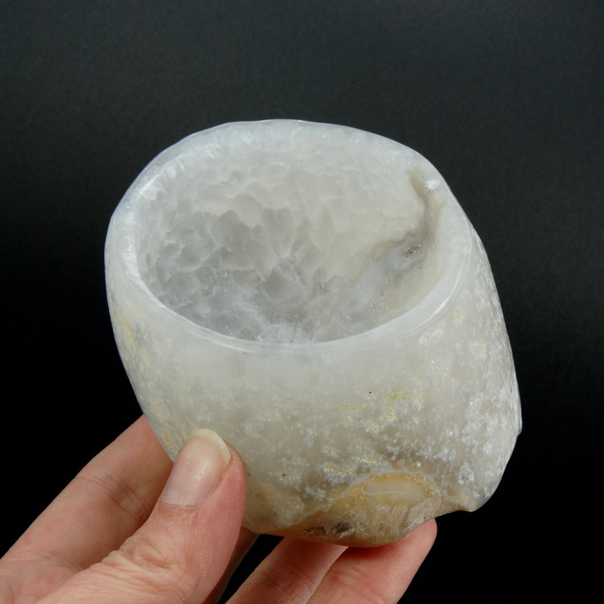 Natural Crystalline Agate Carved Crystal Freeform Bowl