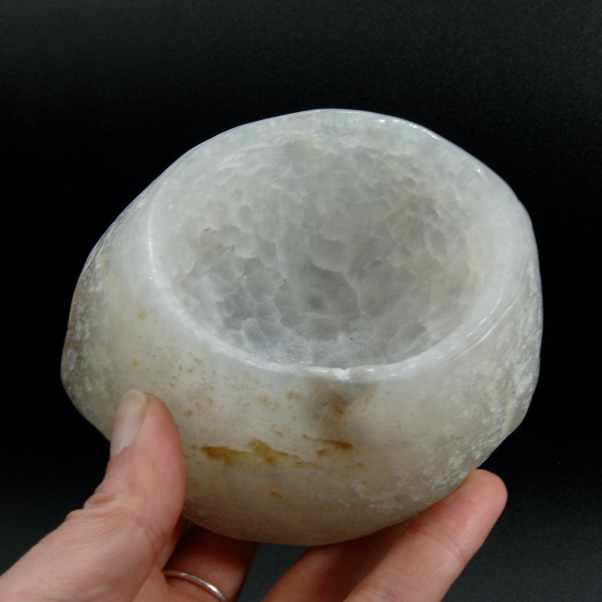 Natural Crystalline Agate Carved Crystal Freeform Bowl