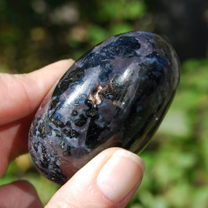 Mystic Merlinite (Indigo Gabbro) Crystal Palm Stone, Madagascar