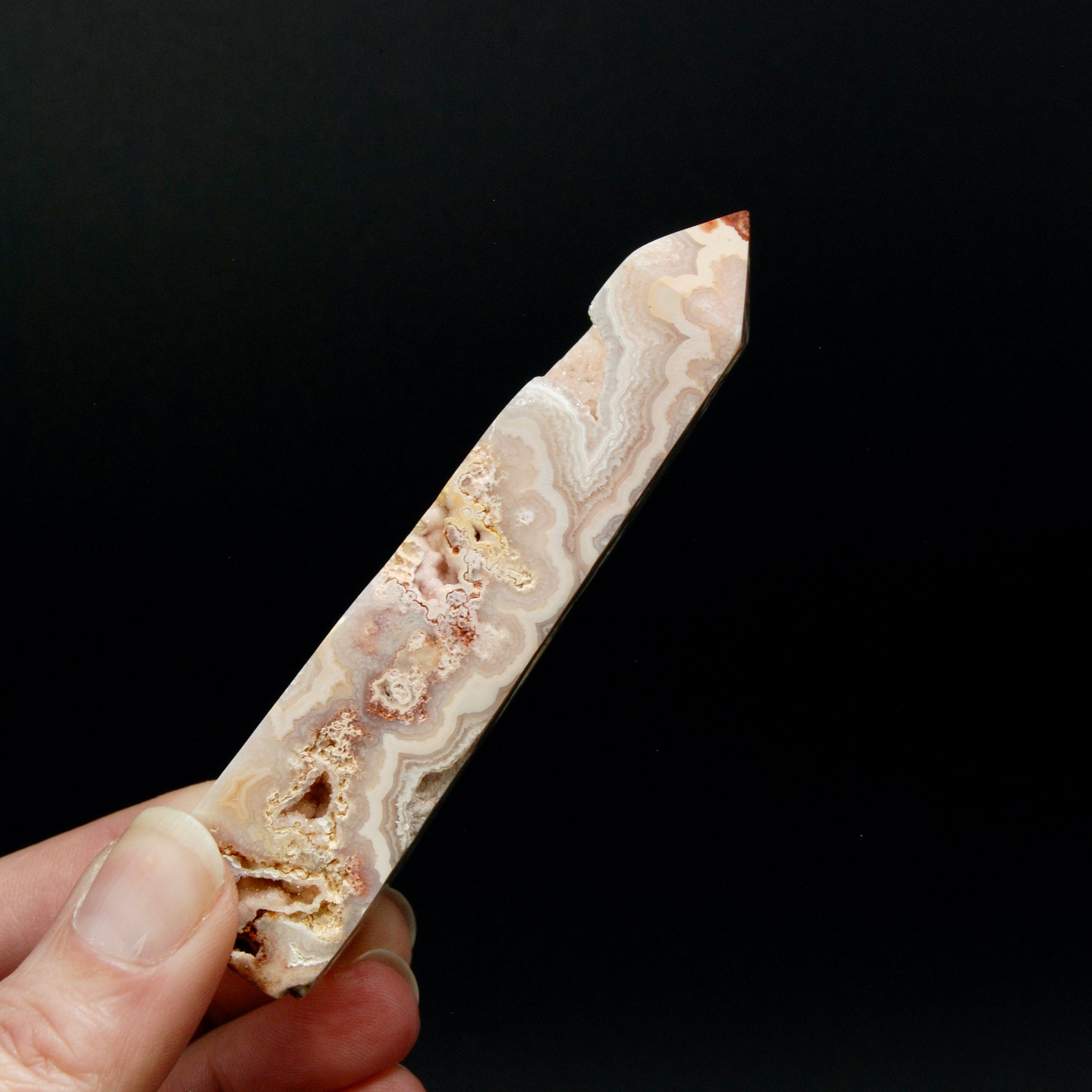 PINK Crazy Lace Agate Druzy Filled Crystal Tower, Indonesia