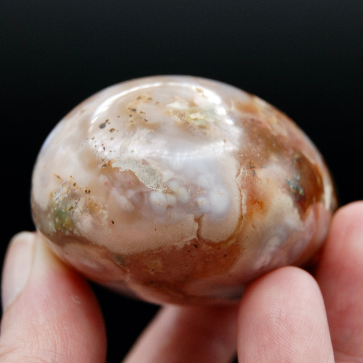 Sakura Flower Agate Palm Stone, Pink Lavender Green Sakura Agate, Madagascar