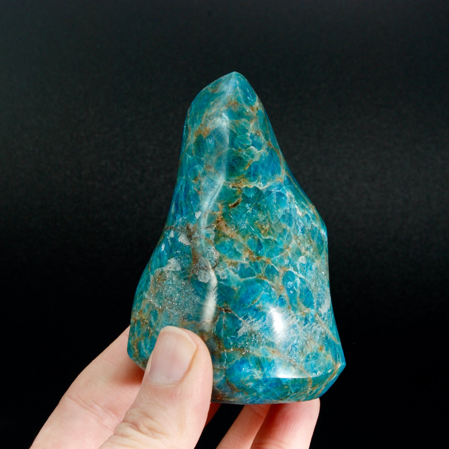 Gemmy Blue Apatite Crystal Flame, Madagascar