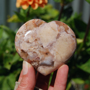 Flower Agate Heart Shaped Palm Stone, Sakura Agate Crystal 