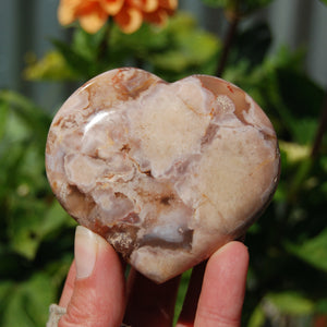 Flower Agate Heart Shaped Palm Stone, Sakura Agate Crystal \
