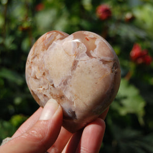 Flower Agate Heart Shaped Palm Stone, Sakura Agate Crystal 
