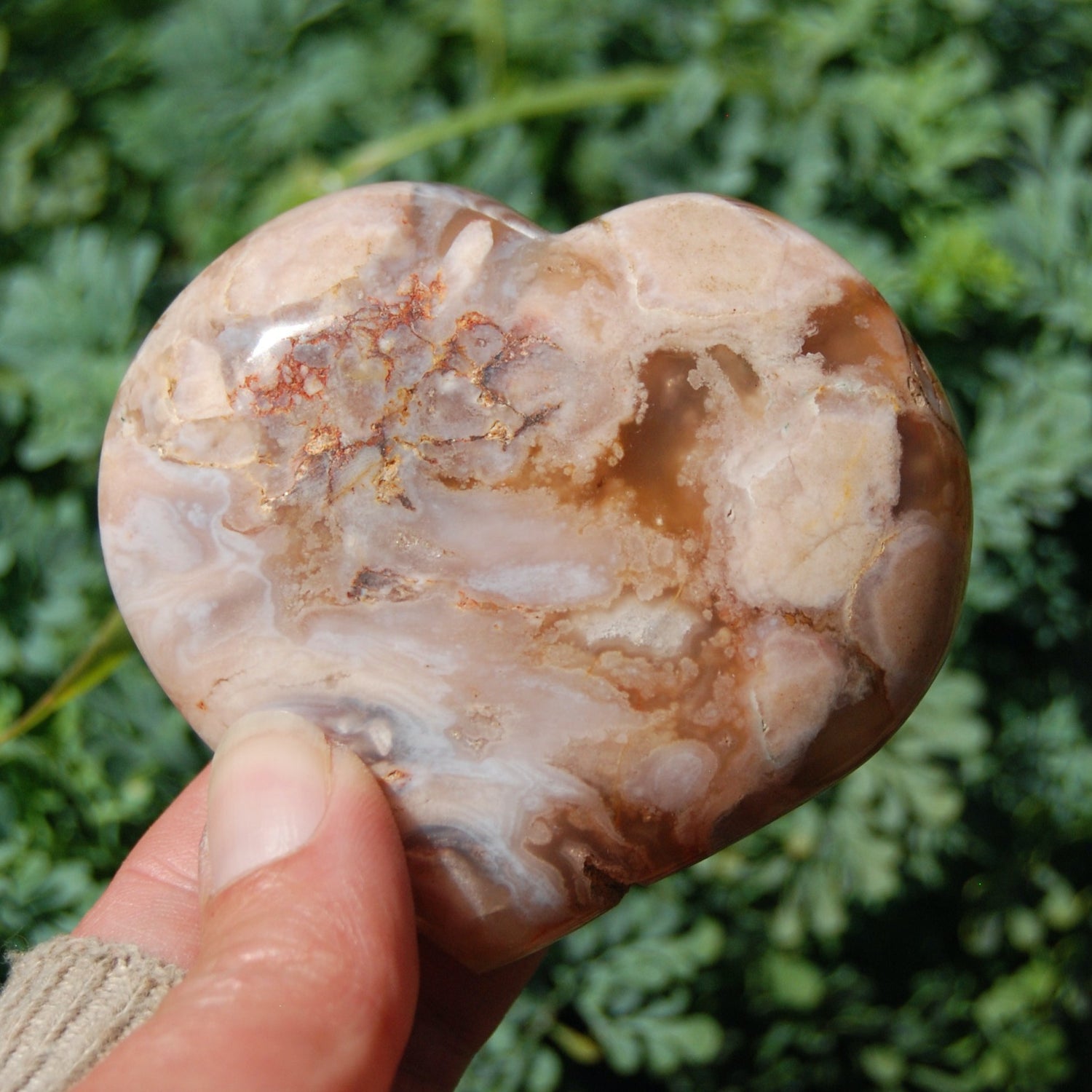 Flower Agate Heart Shaped Palm Stone, Sakura Agate Crystal 
