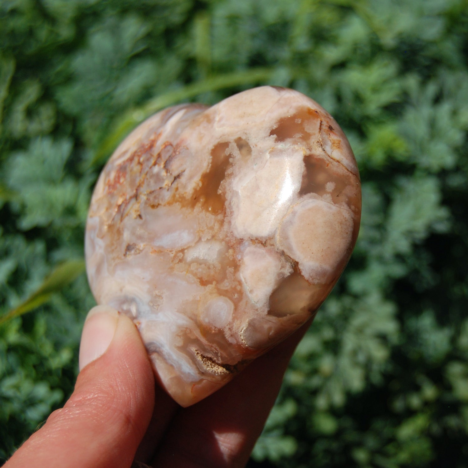 Flower Agate Heart Shaped Palm Stone, Sakura Agate Crystal 