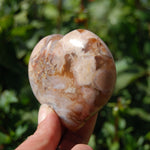 Flower Agate Heart Shaped Palm Stone, Sakura Agate Crystal 