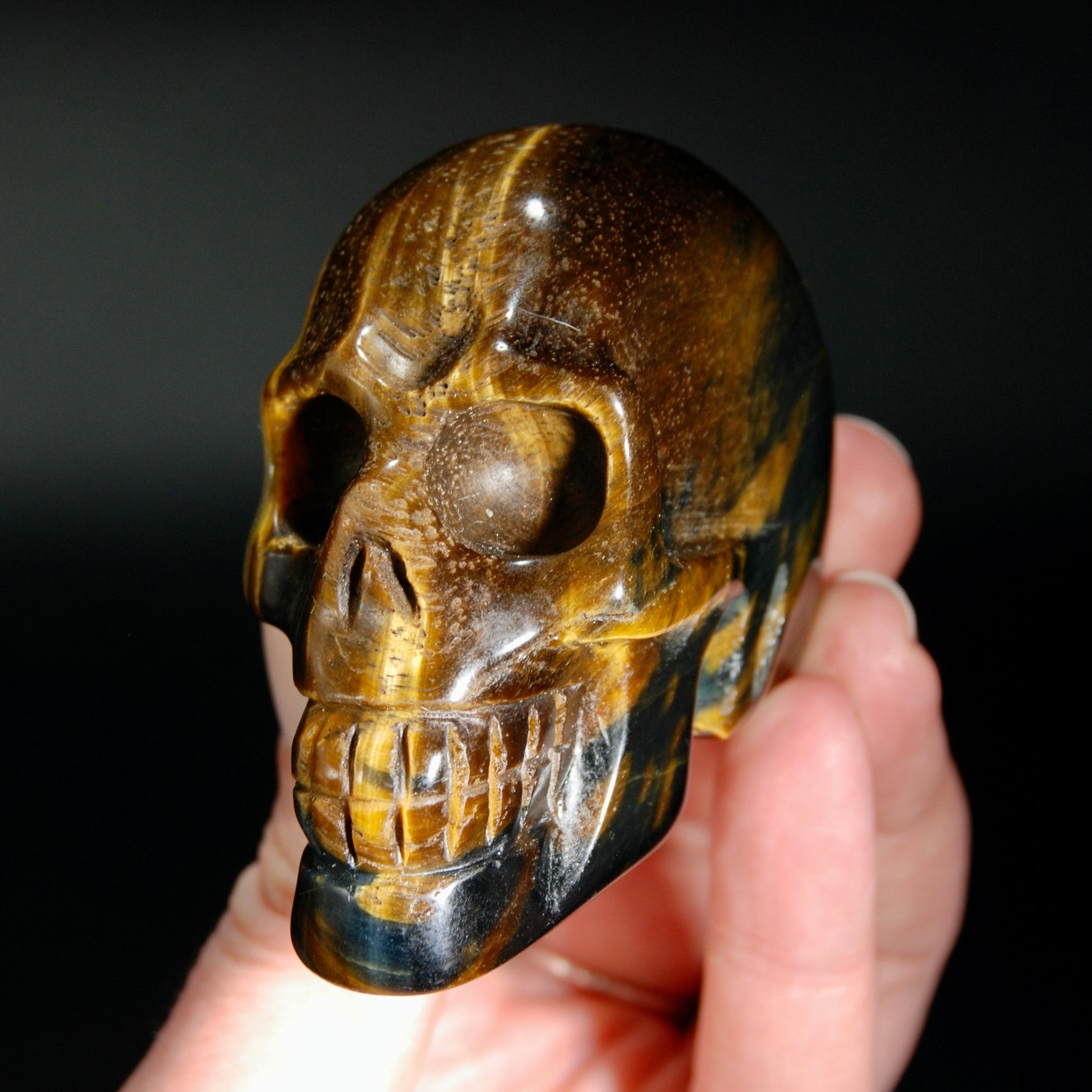 Blue Tiger's Eye Carved Crystal Skull