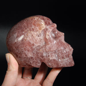 Large Strawberry Quartz Carved Crystal Skull