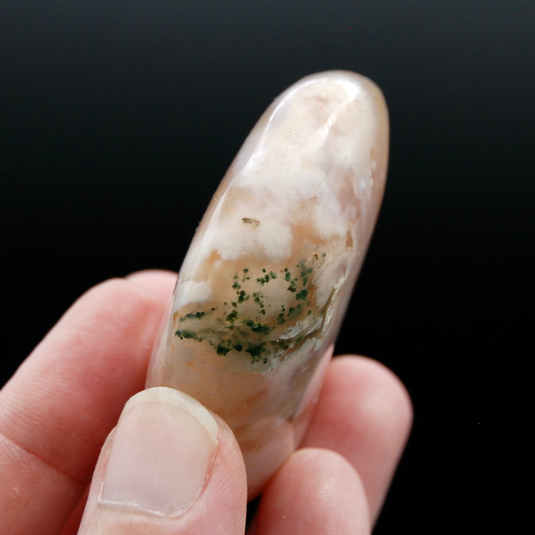 Sakura Flower Agate Palm Stone, Pink Lavender Green Sakura Agate, Madagascar