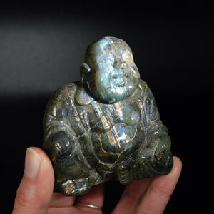 Large Super Flashy Labradorite Laughing Buddha Crystal Carving