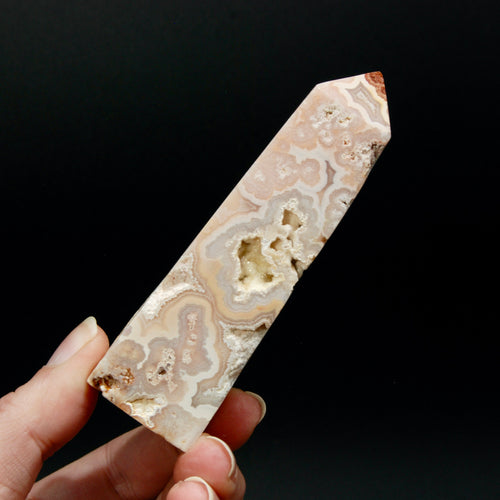 PINK Crazy Lace Agate Druzy Filled Crystal Tower, Indonesia