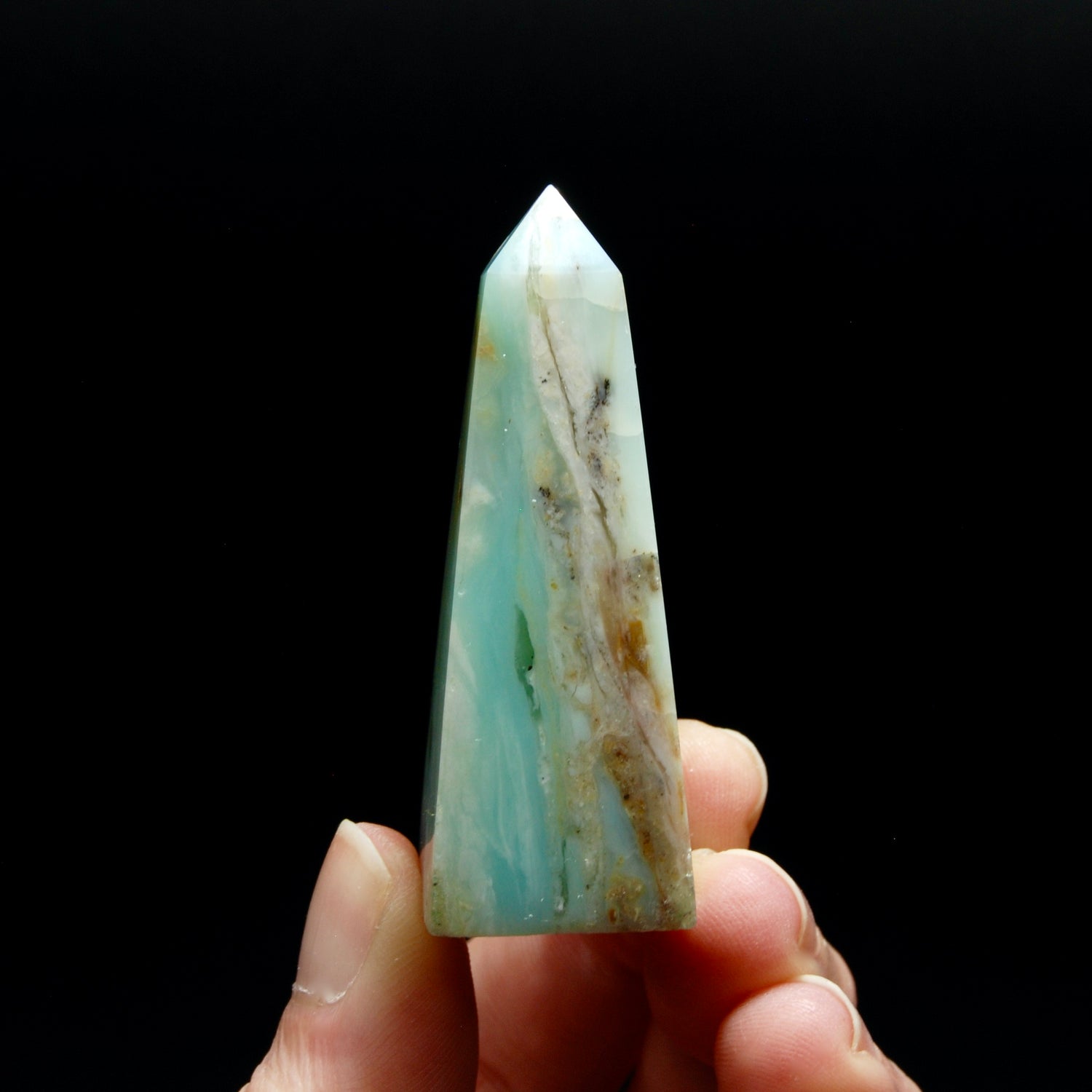 AAA Blue Andean Opal Crystal Tower, Natural Andean Blue Opal Gemstone, Peru