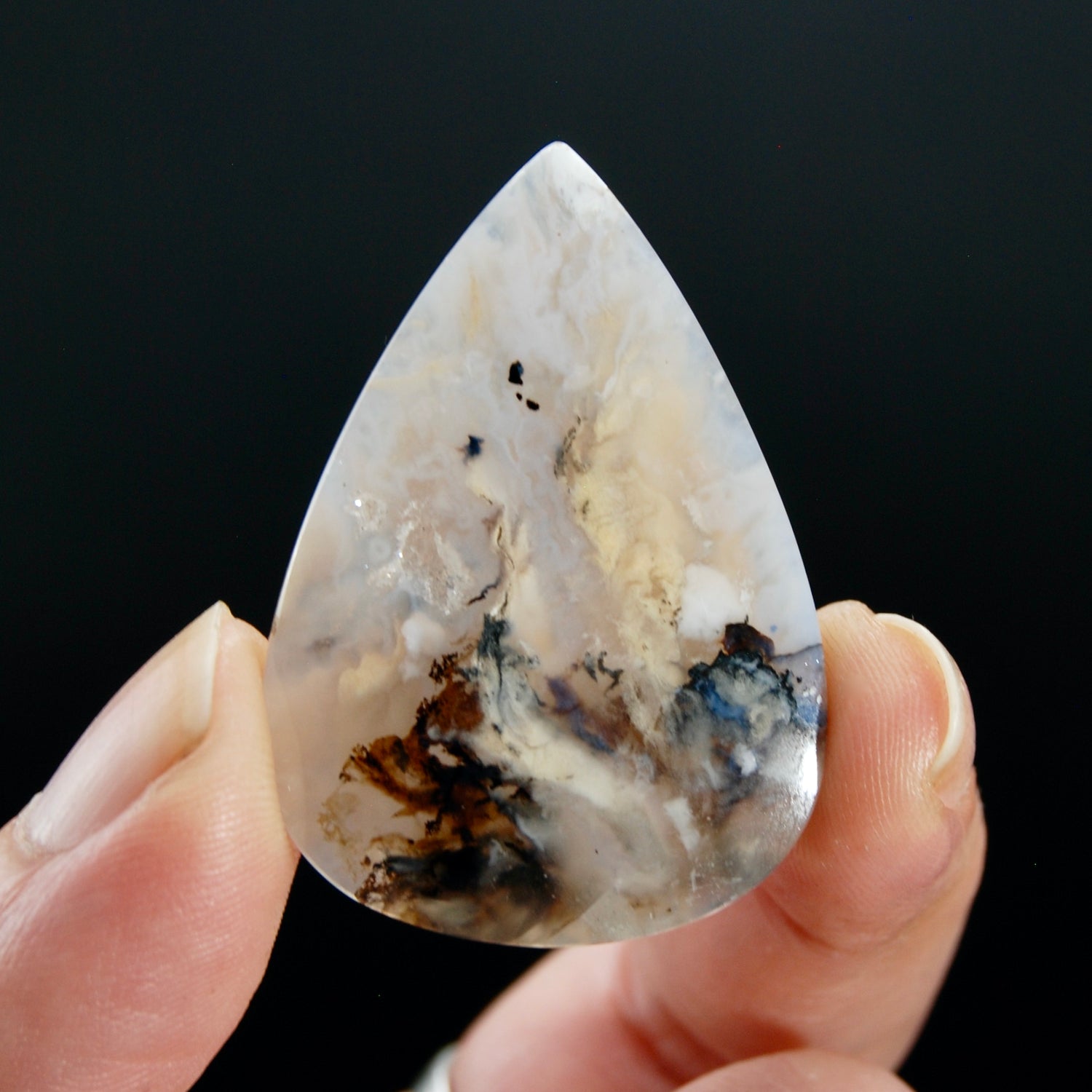 Dendritic Plume Agate Teardrop Pear Cabochon, Indonesia