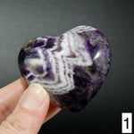 YOU CHOOSE Chevron Amethyst Carved Crystal Heart Shaped Palm Stones, Zambia