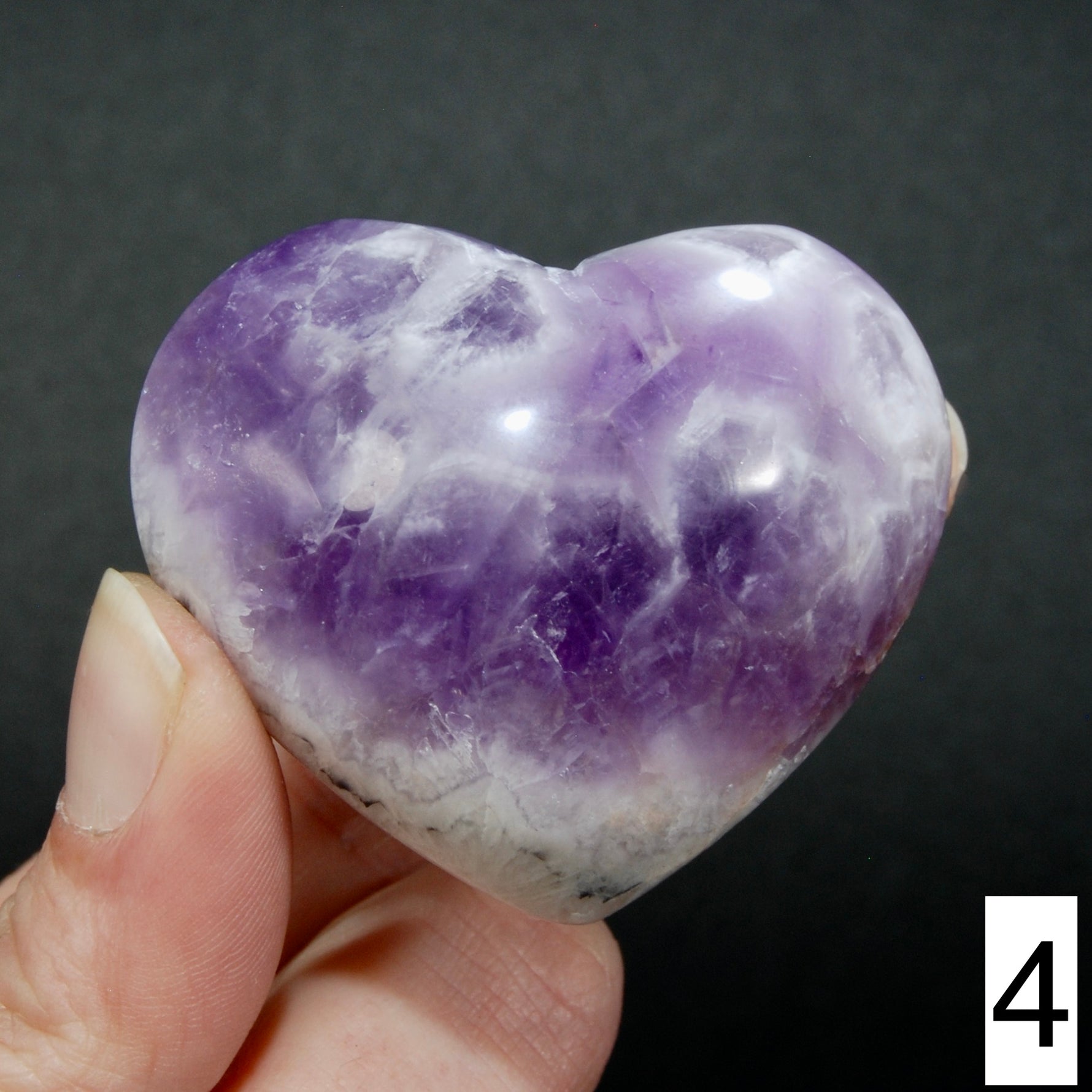 YOU CHOOSE Chevron Amethyst Carved Crystal Heart Shaped Palm Stones, Zambia