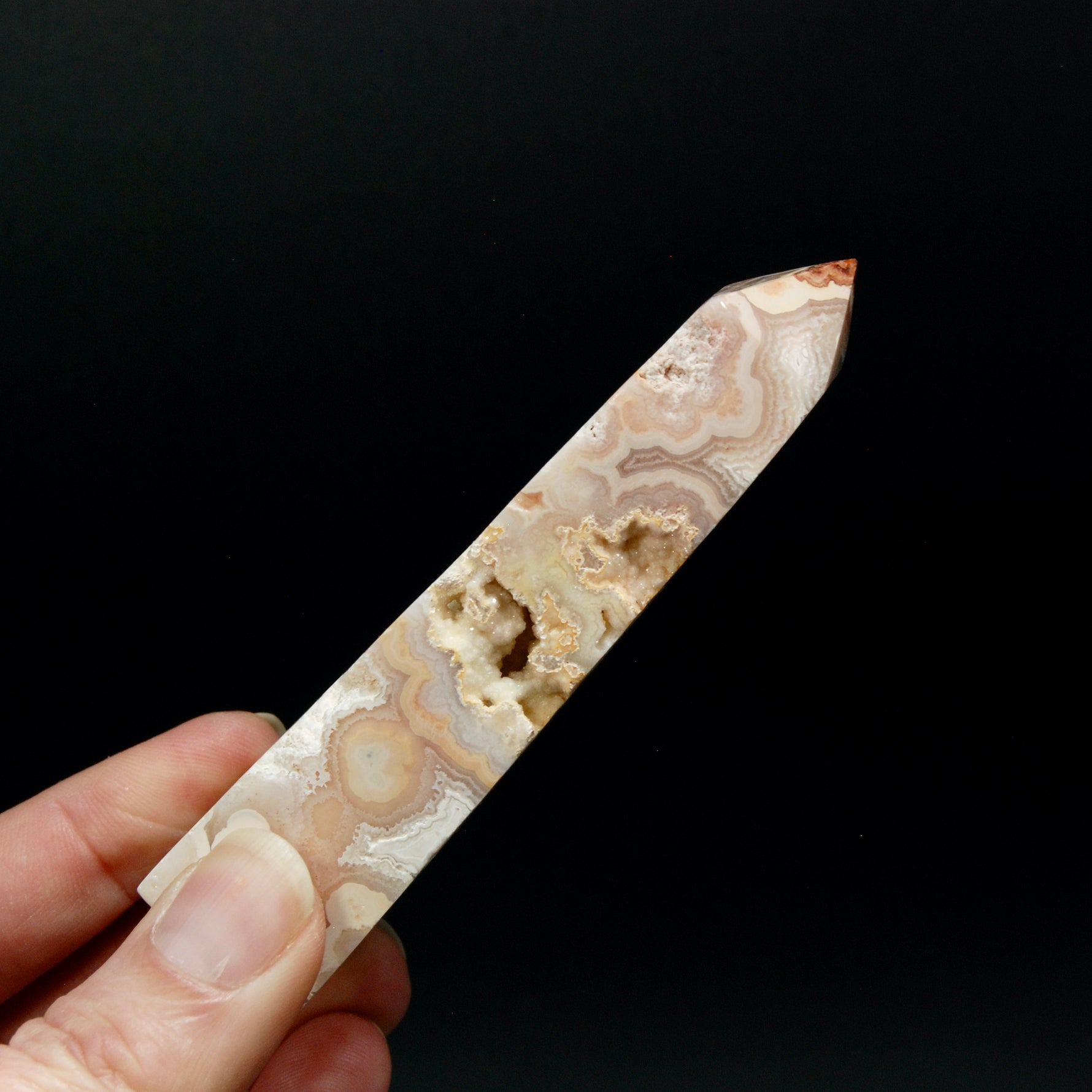 PINK Crazy Lace Agate Druzy Filled Crystal Tower, Indonesia