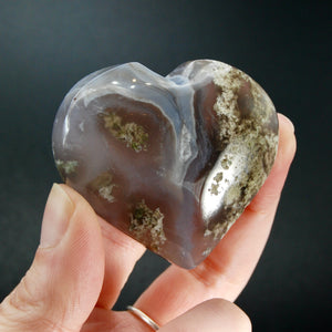 Moss Agate Crystal Heart Shaped Palm Stone, Indonesia