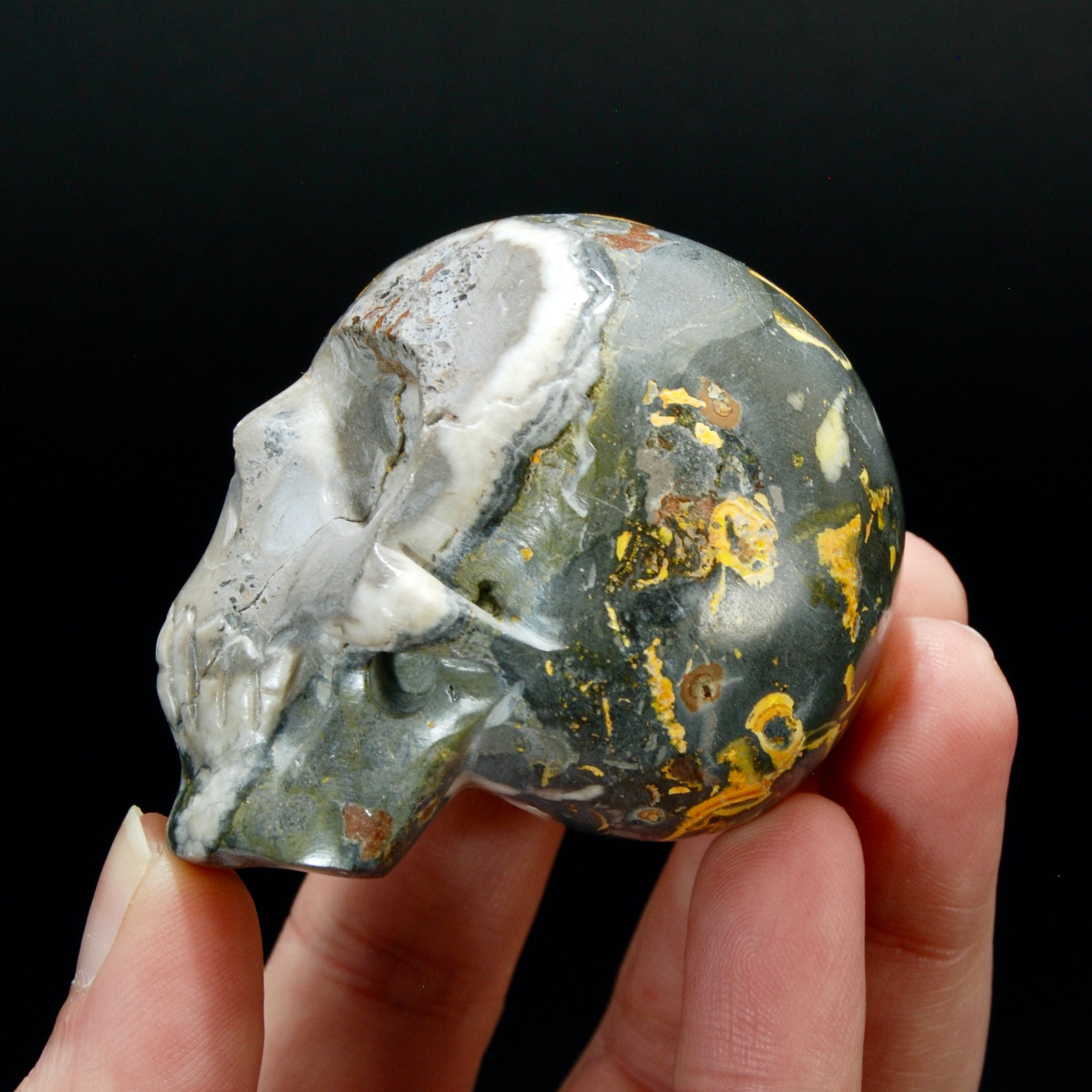 Bumblebee Jasper Carved Crystal Skull, Indonesia