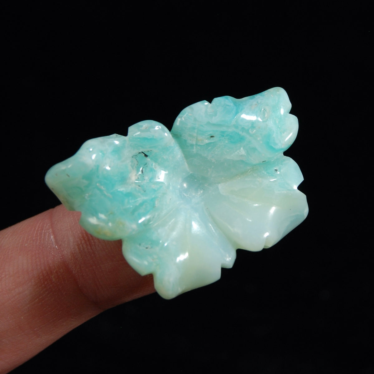 Blue Andean Opal Carved Crystal Flower, Natural Blue Opal Gemstone Carving, Peru