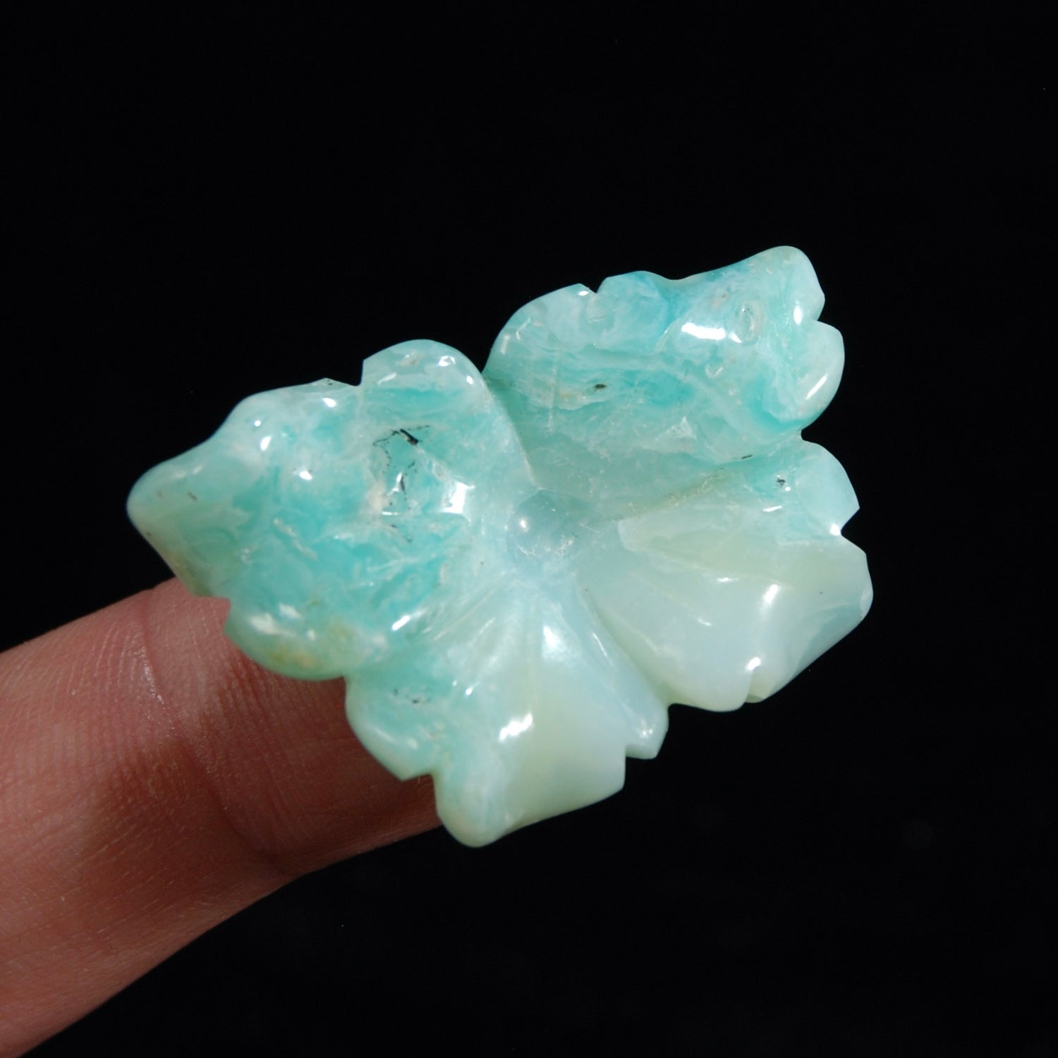 Blue Andean Opal Carved Crystal Flower, Natural Blue Opal Gemstone Carving, Peru
