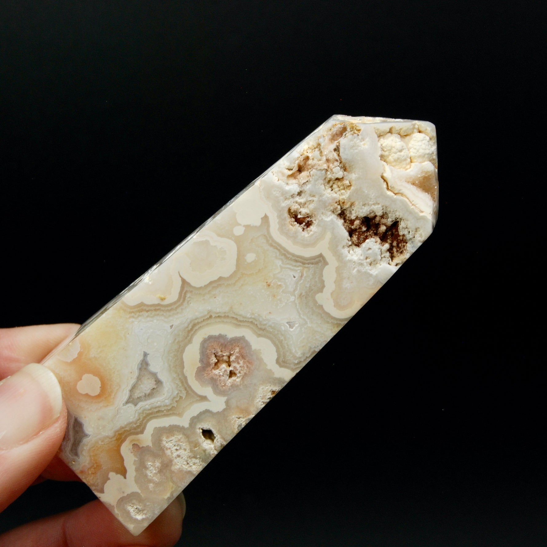 PINK Crazy Lace Agate Druzy Filled Crystal Tower, Indonesia
