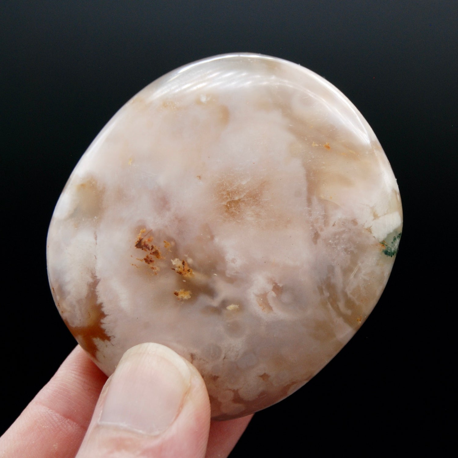 Sakura Flower Agate Palm Stone, Pink Lavender Green Sakura Agate, Madagascar