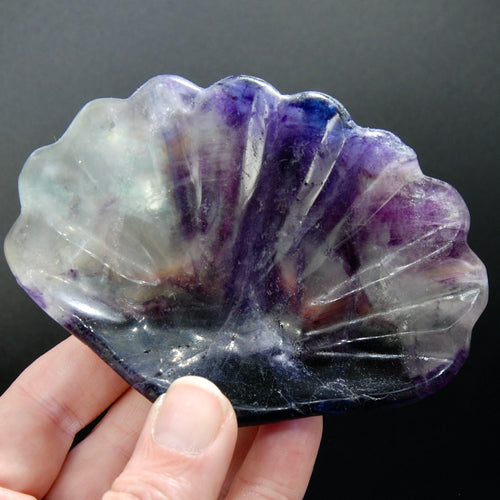 Purple Blue Fluorite Seashell Carved Crystal Bowl