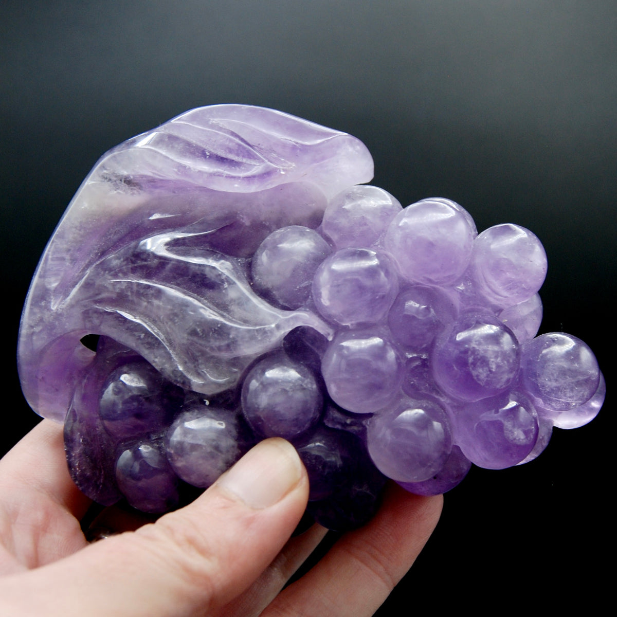 Juicy Amethyst Quartz Carved Crystal Grapes, Dark Purple Amethyst Grape Cluster Carving