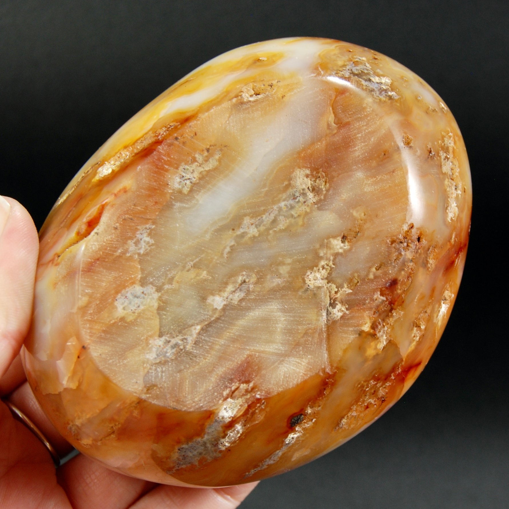 Orbicular Carnelian Agate Carved Crystal Bowl