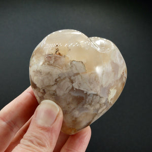 Flower Agate Heart Shaped Palm Stone, Sakura Agate Crystal Heart