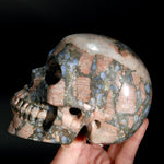 Blue Opal Llanite Carved Crystal Skull, Realistic Que Sera Crystal Skull Carving