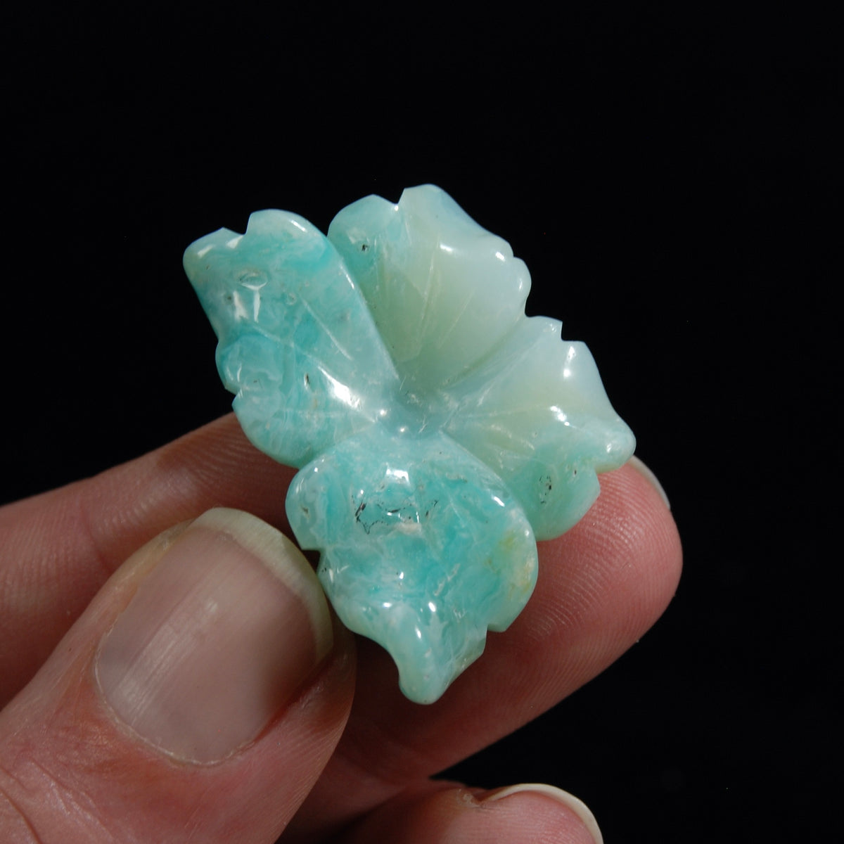 Blue Andean Opal Carved Crystal Flower, Natural Blue Opal Gemstone Carving, Peru