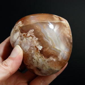 Flower Agate Heart Shaped Palm Stone, Sakura Agate Crystal Heart