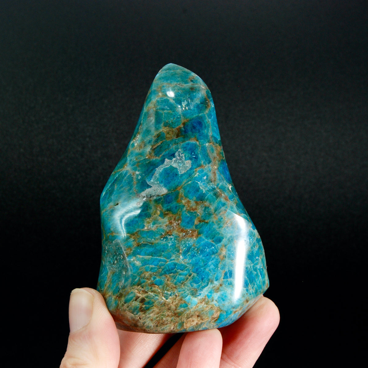 Gemmy Blue Apatite Crystal Flame, Madagascar