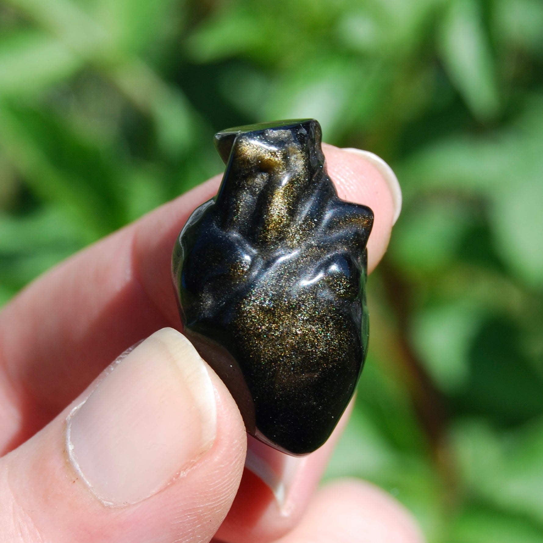 Gold Sheen Obsidian Anatomical Heart