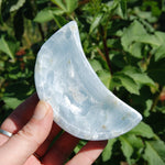 Green Diopside in Blue Calcite Crystal Moon Shaped Bowl