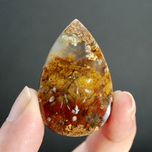 Load image into Gallery viewer, Autumnal Sagenite Plume Agate Cabochon, Red Gold Pear Teardrop Indonesian Agate Cab
