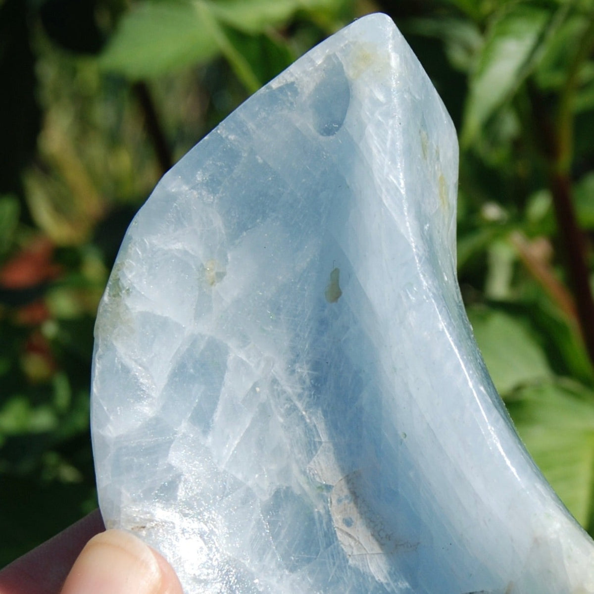 Green Diopside in Blue Calcite Crystal Moon Shaped Bowl