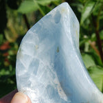 Green Diopside in Blue Calcite Crystal Moon Shaped Bowl