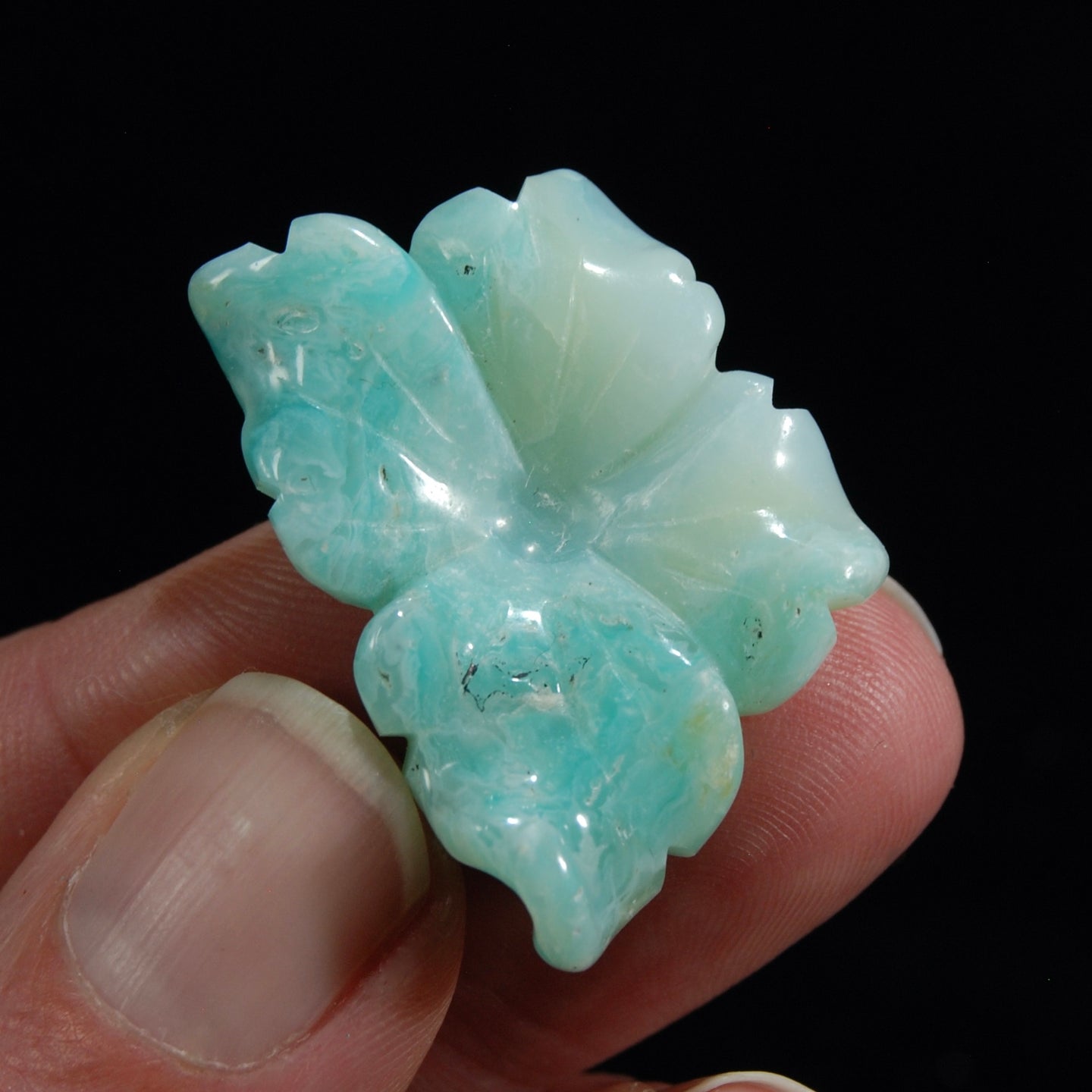 Blue Andean Opal Carved Crystal Flower, Natural Blue Opal Gemstone Carving, Peru