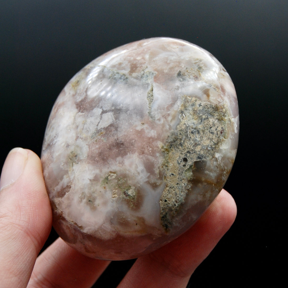 Sakura Flower Agate Palm Stone, Pink Lavender Green Sakura Agate, Madagascar