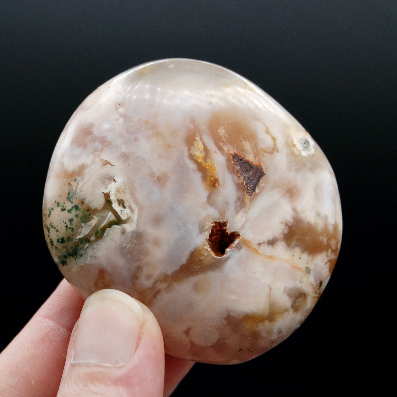 Sakura Flower Agate Palm Stone, Pink Lavender Green Sakura Agate, Madagascar