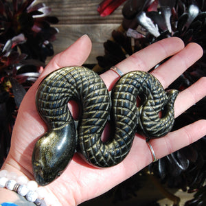 XL Gold Sheen Obsidian Carved Crystal Snake