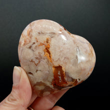 Load image into Gallery viewer, Flower Agate Heart Shaped Palm Stone, Sakura Agate Crystal Heart
