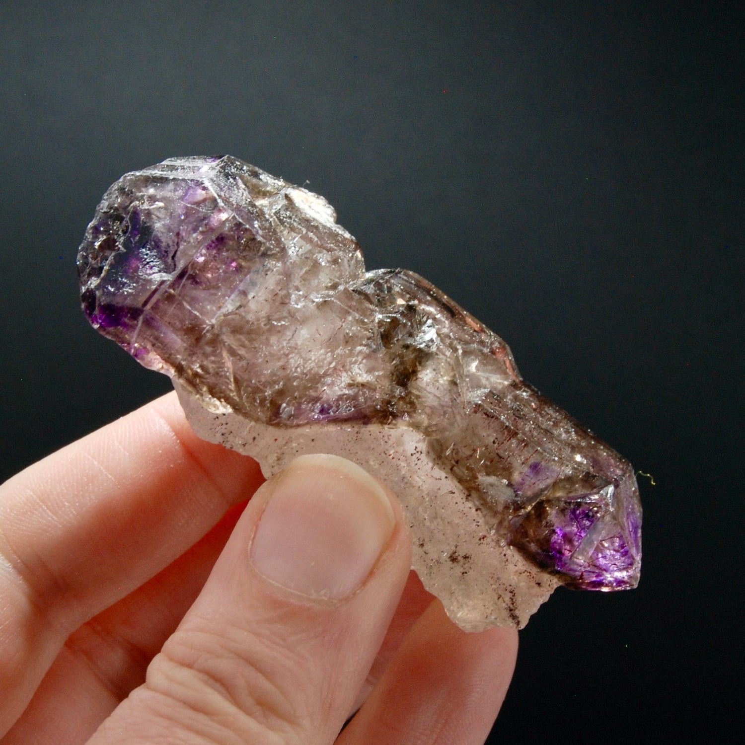 ET DT Elestial Amethyst Quartz Crystal Scepter, Gemmy Smoky Chiredzi Amethyst, Zimbabwe